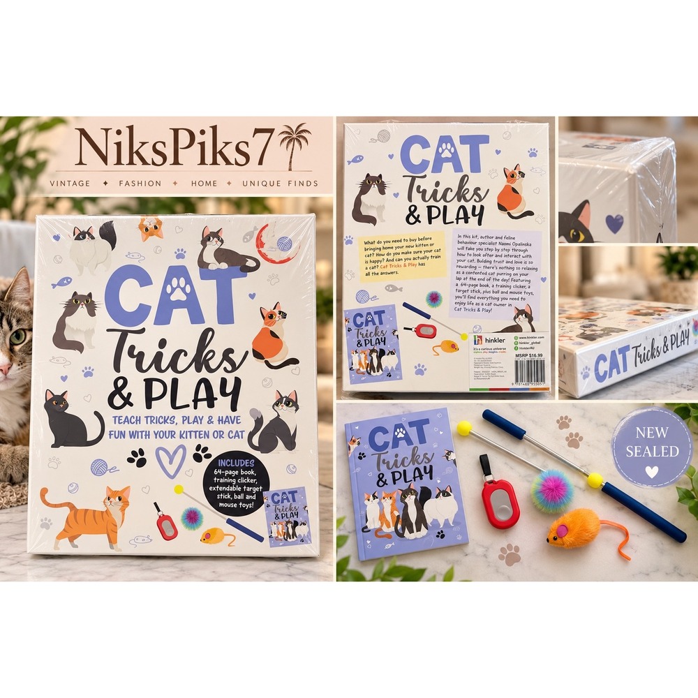 Hinkler Cat Tricks & Play Kit New Sealed Clicker Target Stick Cat Toys Book